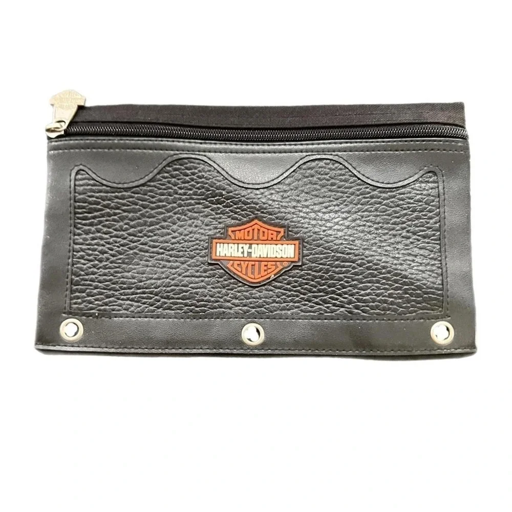 Harley Davidson Accessory Pouch Black Pebbled Faux Leather Grommet OS